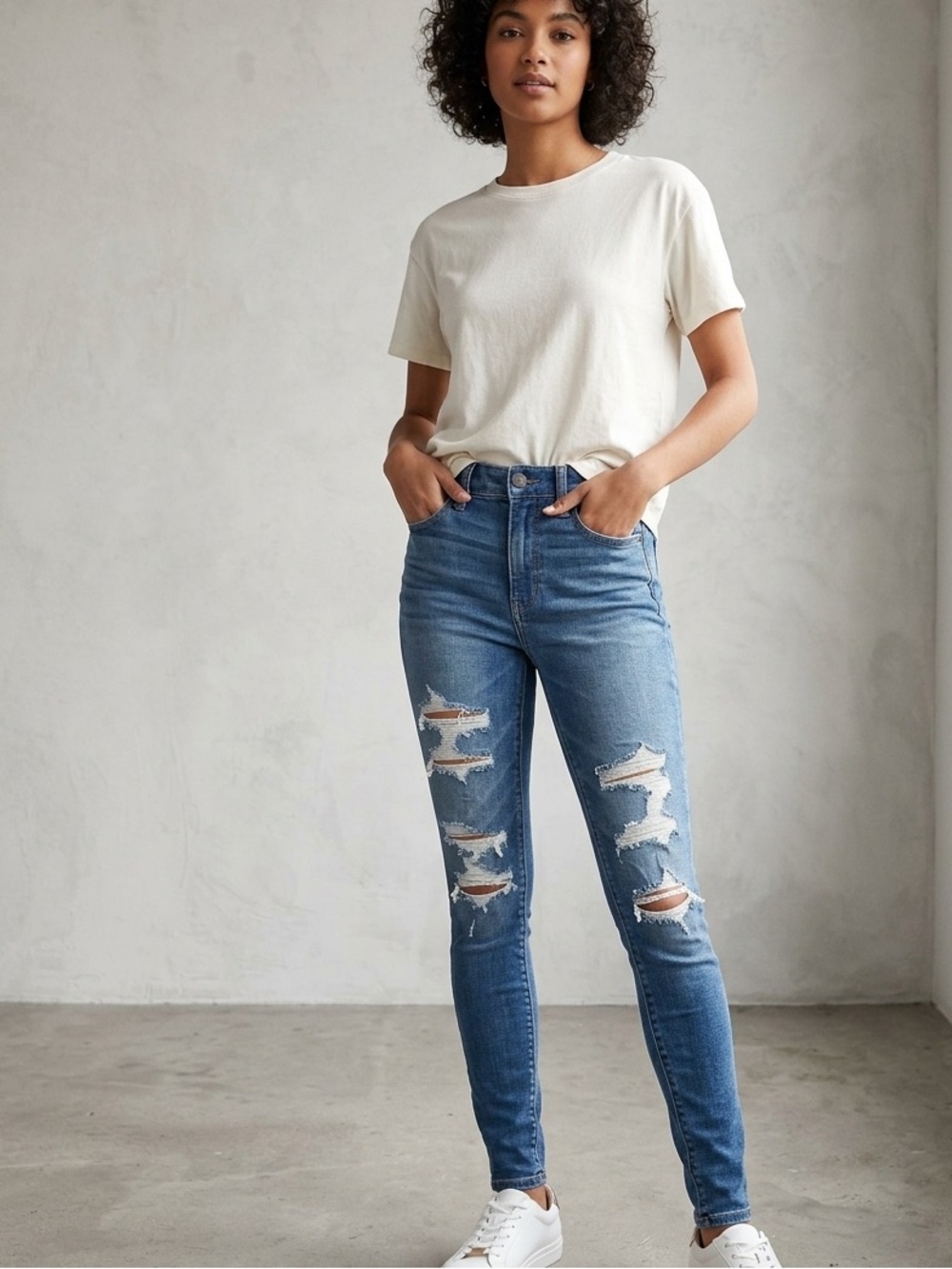 American Eagle ne(x)t level stretch hi-rise jeggings, destroyed front, long